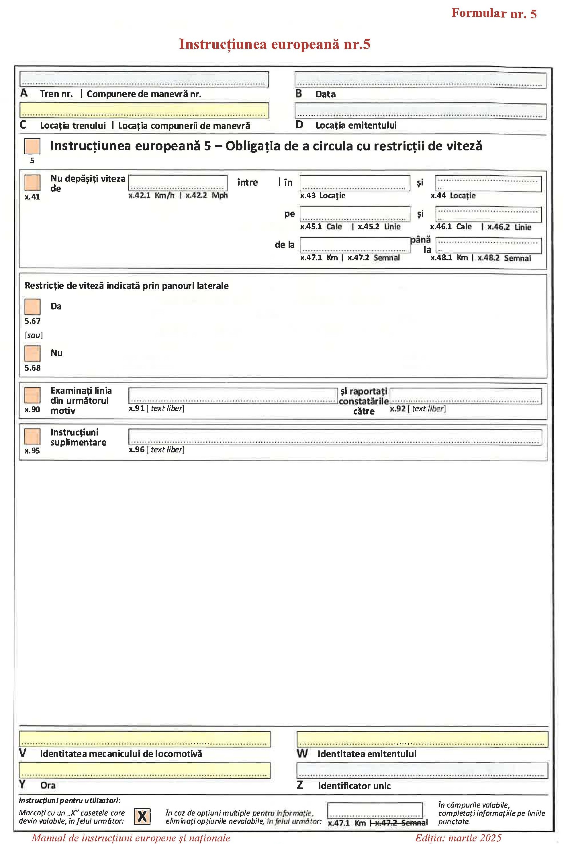 Instrucțiunea europeană nr. 5 — formular nr. 5